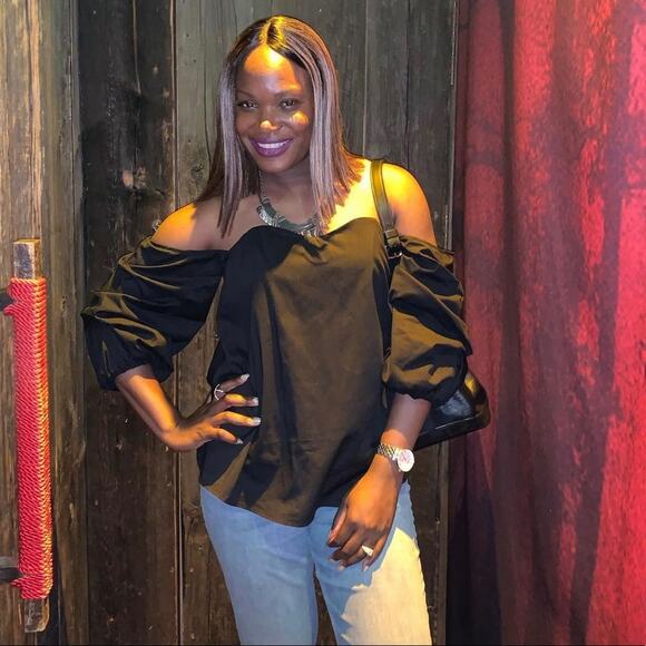 INC Black Off The Shoulder Puffy Sleeve Blouse Top - Picture 3 of 7